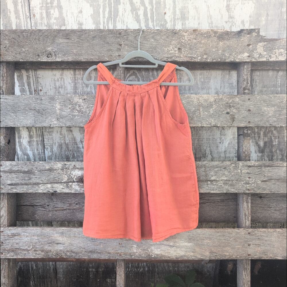 Bellambra Made In Italy 100% Linen Burnt Orange Ribbon Tie Top Women's Med